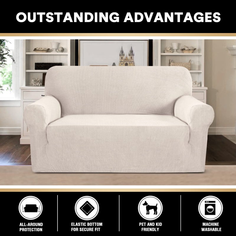 PrinceDeco Stretch Loveseat Sofa Cover Slipcover Couch Cover for 2 Cushion Sofa Washable Sofa Cover for Pets Friendly Furniture Protector Covers with Non Slip Bottom(Loveseat, Ivory) - Image 5